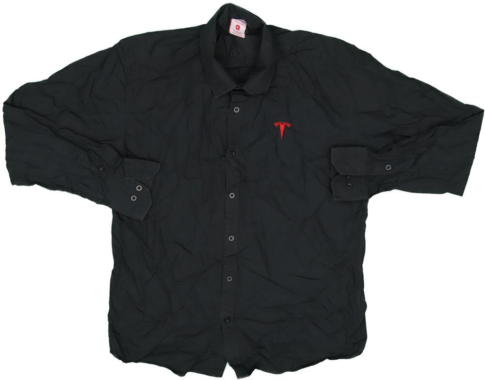 Tesla Embroidered Black Button-Down Shirt Small